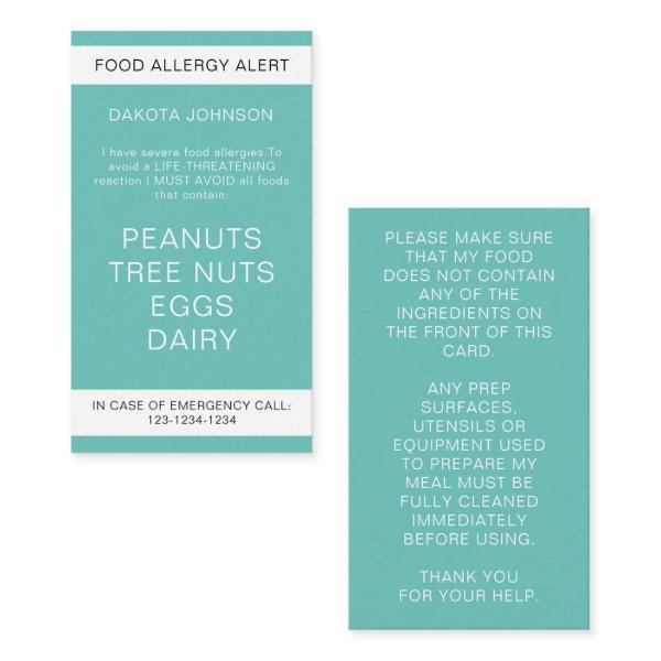 Teal Food Allergy Alert Card