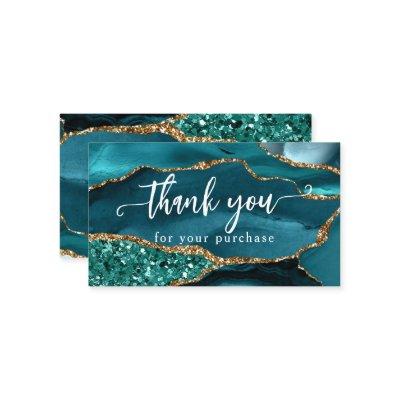 Teal Glam Glitter Agate Thank You Customer Insert