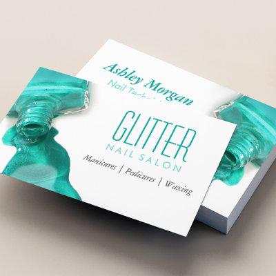 Teal Glitter Nail Salon Manicure - Stylish Beauty