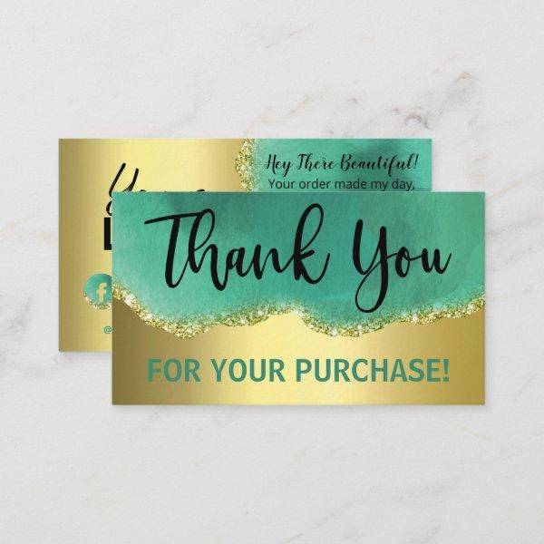 Teal Gold Foil Glitter Agate Thank You Order