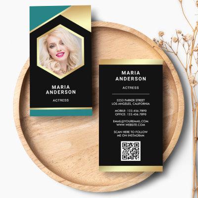 Teal Gold Foil Model Actress QR Code Photo