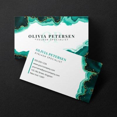 Teal Gold Glitter Agate Eye Lashes Initial Logo