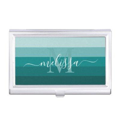 Teal Green Blue Color Block Monogram Name   Case