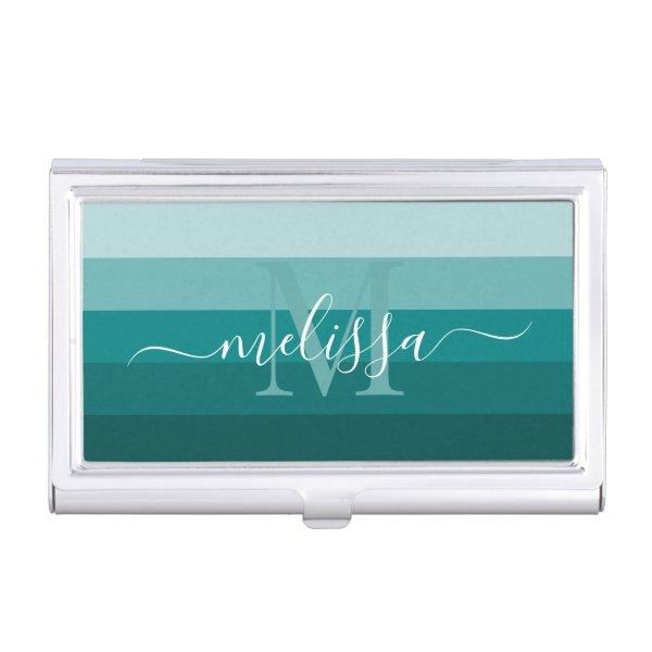 Teal Green Blue Color Block Monogram Name   Case