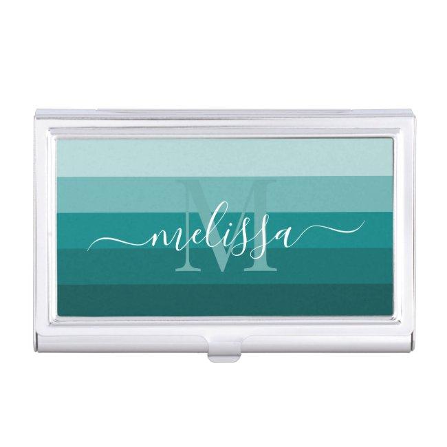 Teal Green Blue Color Block Monogram Name Case