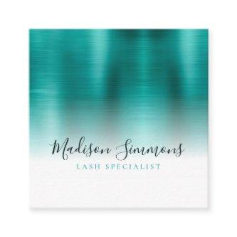 Teal Green Brushed Metal Monogram Elegant Script Square