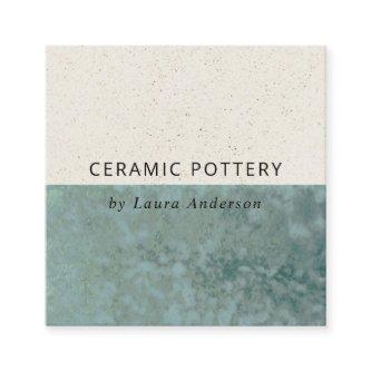Teal Green Ceramic Glazed Speckled Texture QR Code Square