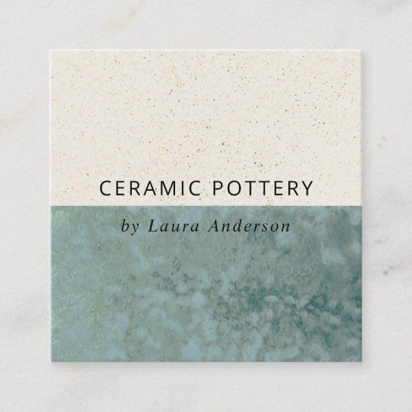 TEAL GREEN CERAMIC POTTERY GLAZED SPECKLED TEXTURE SQUARE