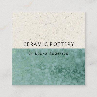 TEAL GREEN CERAMIC POTTERY GLAZED SPECKLED TEXTURE SQUARE