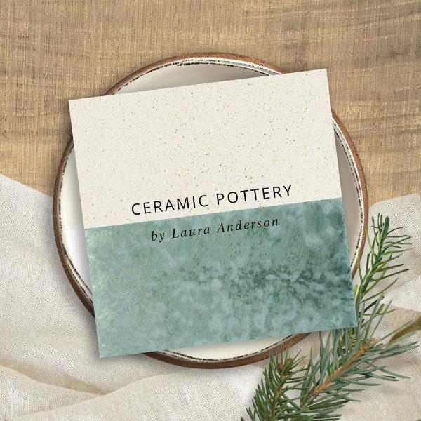 TEAL GREEN CERAMIC POTTERY GLAZED SPECKLED TEXTURE SQUARE