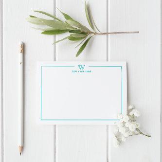 Teal Green Formal Classic Family Monogram Minimal Note Card
