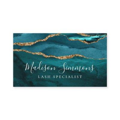 Teal Green Gold Agate Geode Monogram Script