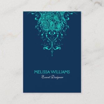 Teal Green Lace On Dark Blue Background