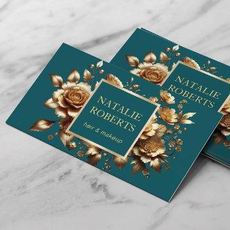 Teal Green Modern Gold Floral Beauty Salon & SPA
