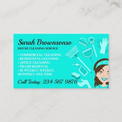 Teal Janitorial cleaning repair maintenance Lady