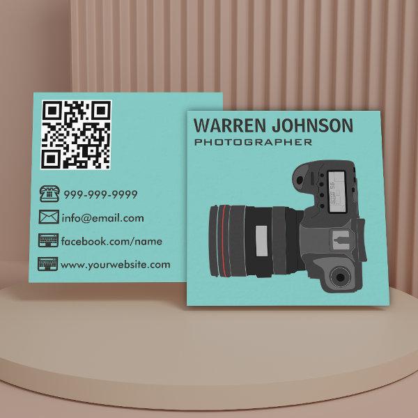 Teal Modern Photographer QR Code Square