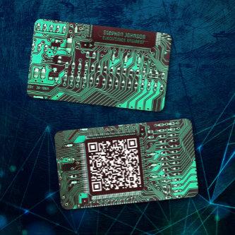 Teal Modern Printed Circuit Board Custom QR Code