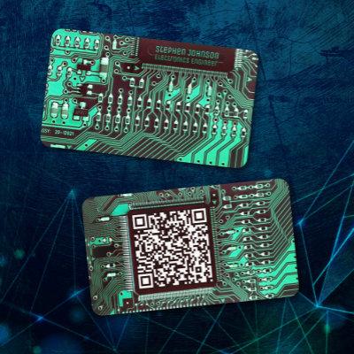 Teal Modern Printed Circuit Board Custom QR Code
