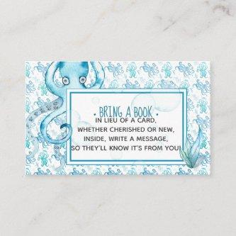 Teal Octopus Cute Baby Shower Book Request Card