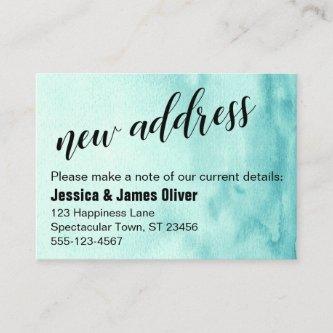 Teal Ombre Watercolor New Address Handout Card