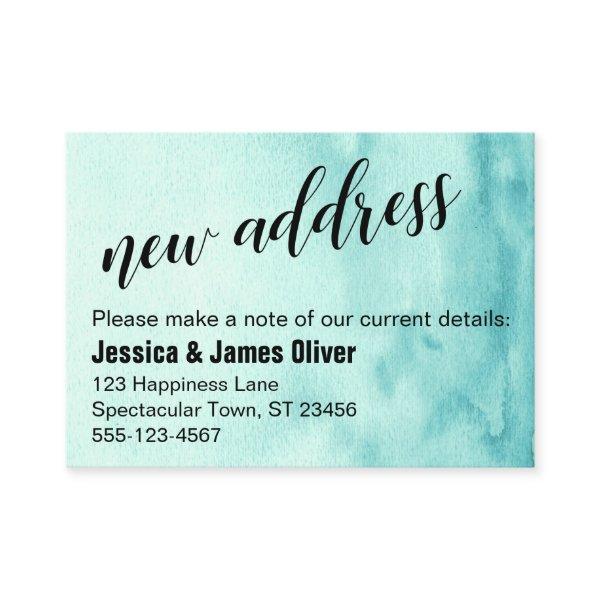 Teal Ombre Watercolor New Address Handout Card