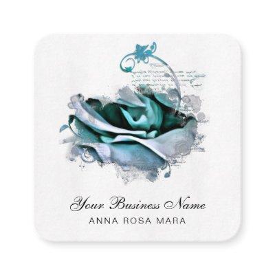 *~* Teal Pastel Logo QR Rose Floral Flower  Square