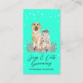 Teal Paws Watercolor Dogs Cats Pet Sitter