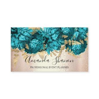 Teal Rose Gold Flowers Logo Event Planner QR Code