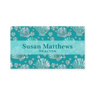 Teal, seafoam sea shells, turquoise background