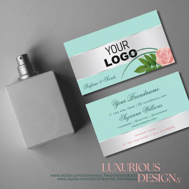 Teal Silver Decor Gorgeous Rose Flower with Logo