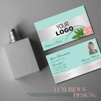 Teal Silver Decor Rose Flower with Logo and Photo