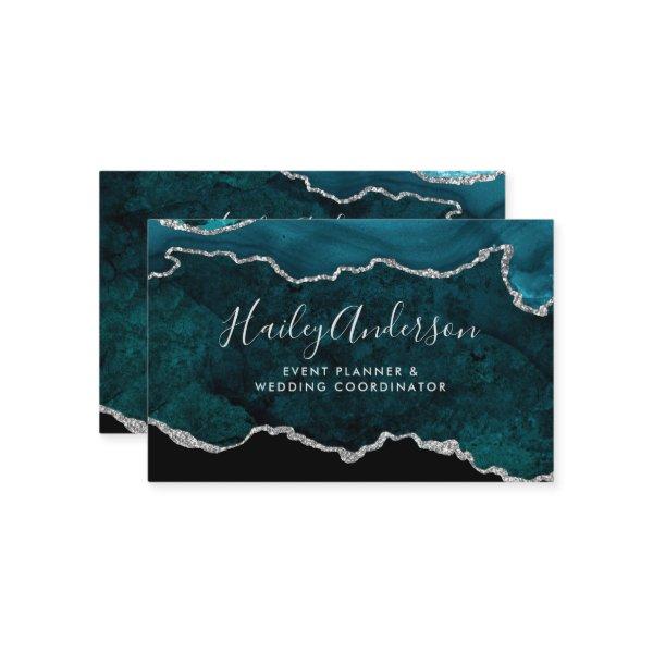 Teal & Silver Glitter Watercolor Gilded Agate