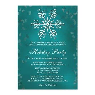 Teal Snowflake Holiday Party Invitations