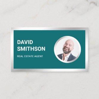 Teal Steel Silver Photo Real Estate Agent