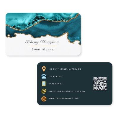 Teal - Turquoise and Gold Agate Stone QR Code