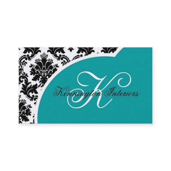 Teal Turquoise Black Damask