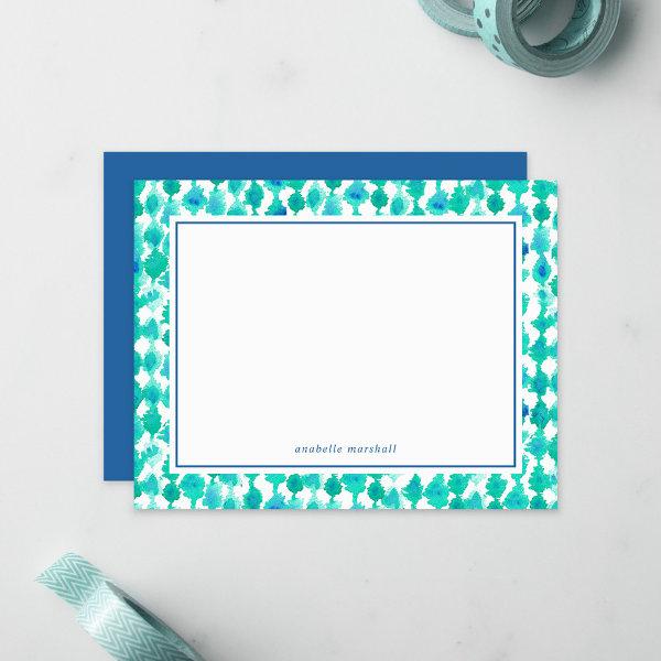 Teal Watercolor Monogrammed Note Card