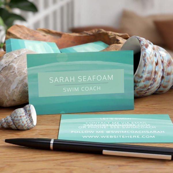 Teal Watercolor Waves Modern Swim Coach