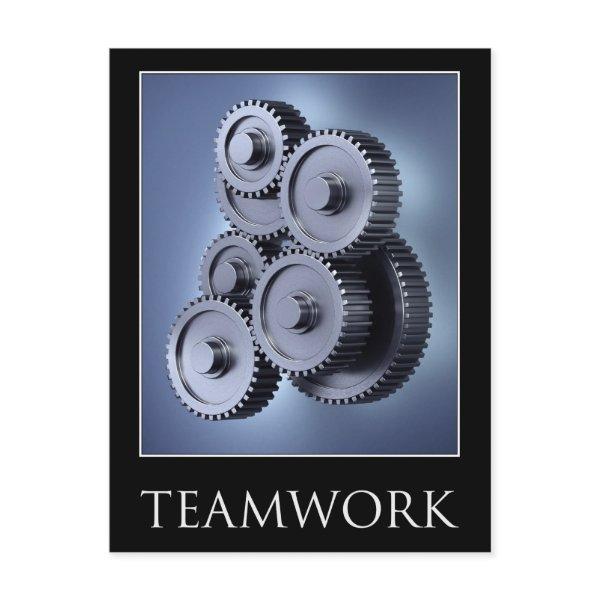Teamwork concept with gear wheels postcard