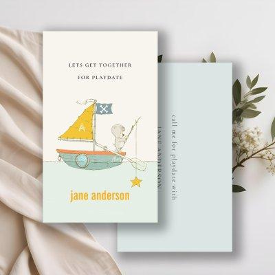 Teddy Bear Sailboat Monogram Kid Playdate Calling