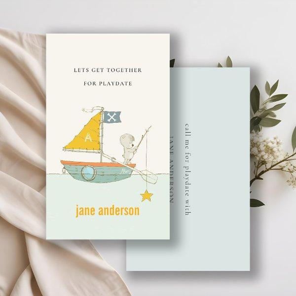 Teddy Bear Sailboat Monogram Kid Playdate Calling