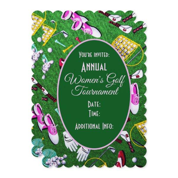 Tee Time Girly Golf Green Tournament Invitation