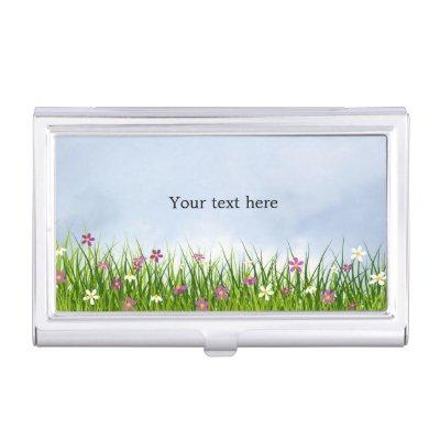 Template, blue sky and meadow of flowers,  case