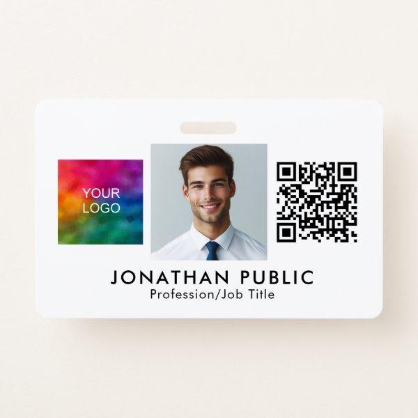 Template QR Code Employee Photo Company Logo Here Badge