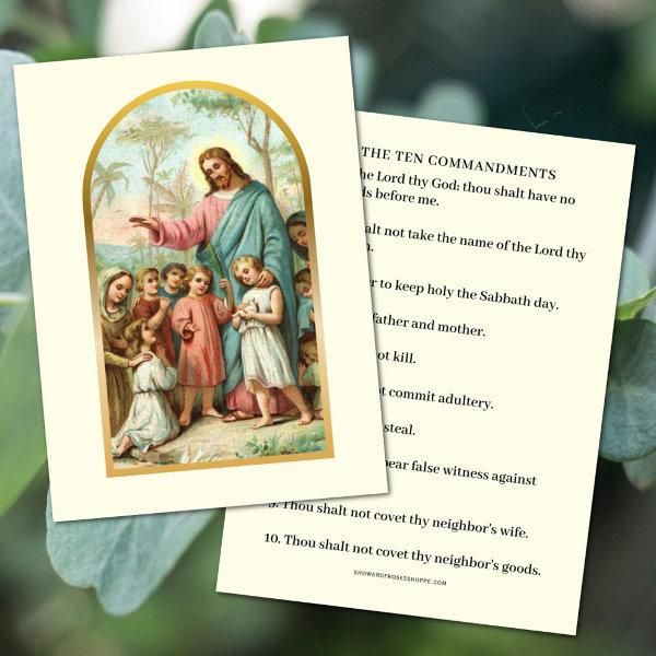 TEN COMMANDMENTS JESUS WITH CHILDREN PRAYER CARD