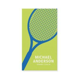 Tennis coach  with racket, blue green