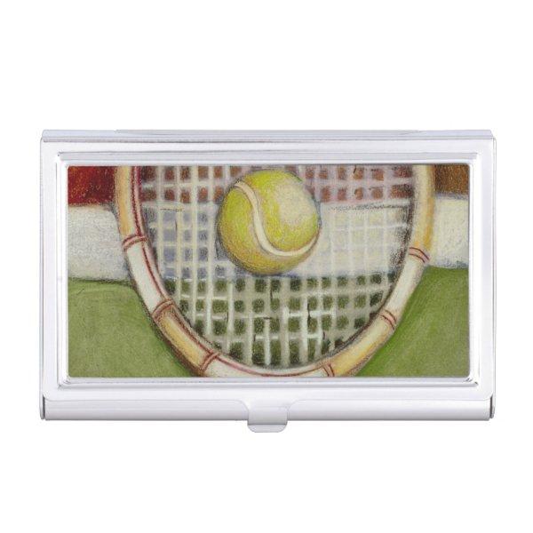 Tennis Racket with Ball Laying on Court  Holder