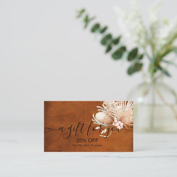 Terracotta Flowers and Pampas Grass Business Discount Card