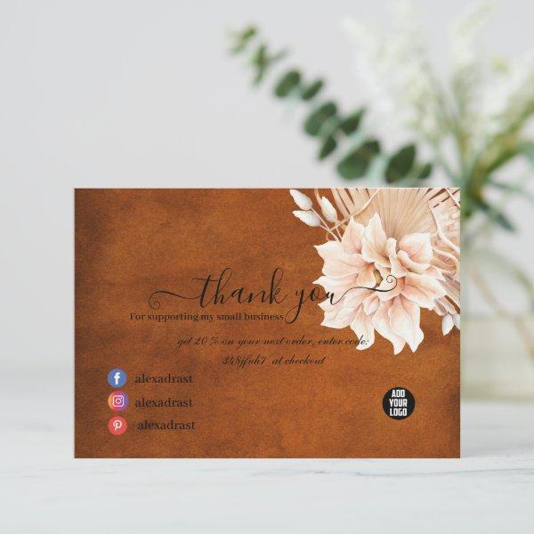 Terracotta Flowers and Pampas Grass Business Thank You Card