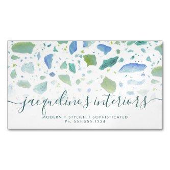 Terrazzo Pattern Modern Script Aqua Blue Green  Magnet